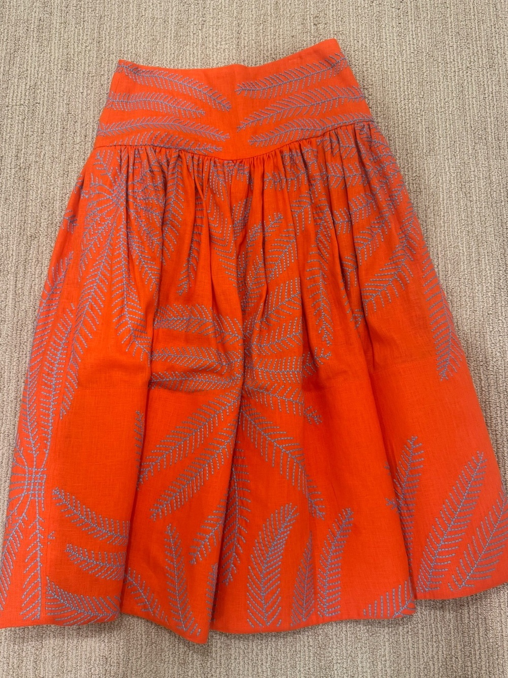 Alexis Vibrant Orange Midi Skirt with Silver Embroidery